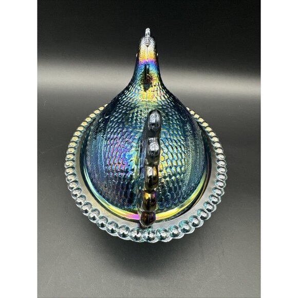 Vintage Indiana Glass Blue Iridescent UV Glow Carnival Hen On Nest EUC - Picture 13 of 16